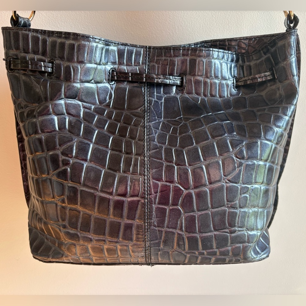 ANTONIO MELANI Black Leather Shoulder Bag with Crocodile Embossed Texture - Picture 6 of 16